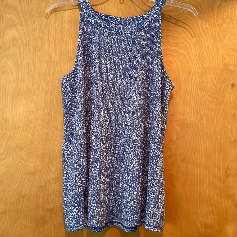 Halter neck blue and white floral top